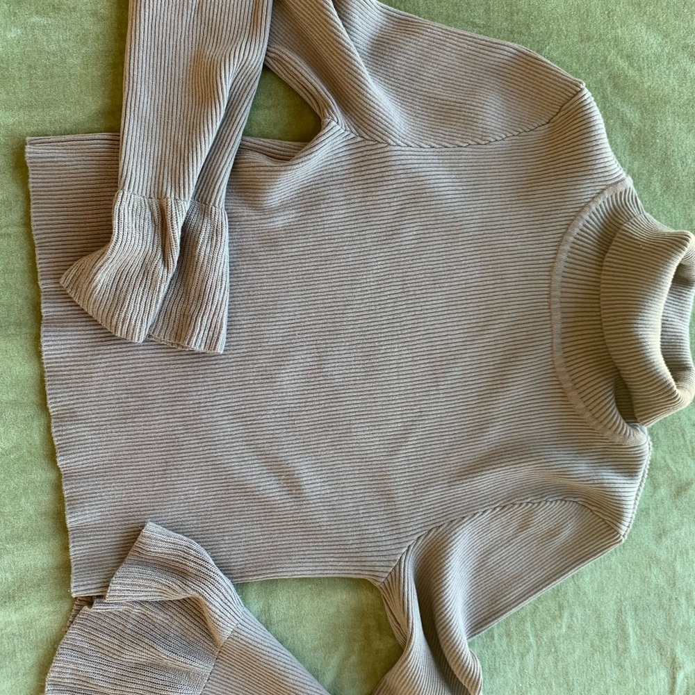 Cropped Turtle Neck Ribbed Shirt - Picture 4 of 11